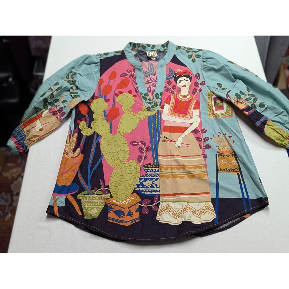 Sister Mary Mi Casa Frida Kahlo Graphic Cotton Tunic Top Multicolor Medium